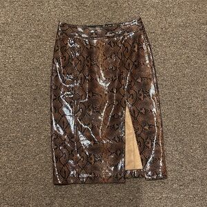 Express Glossy Brown Snake Print Pencil Skirt
